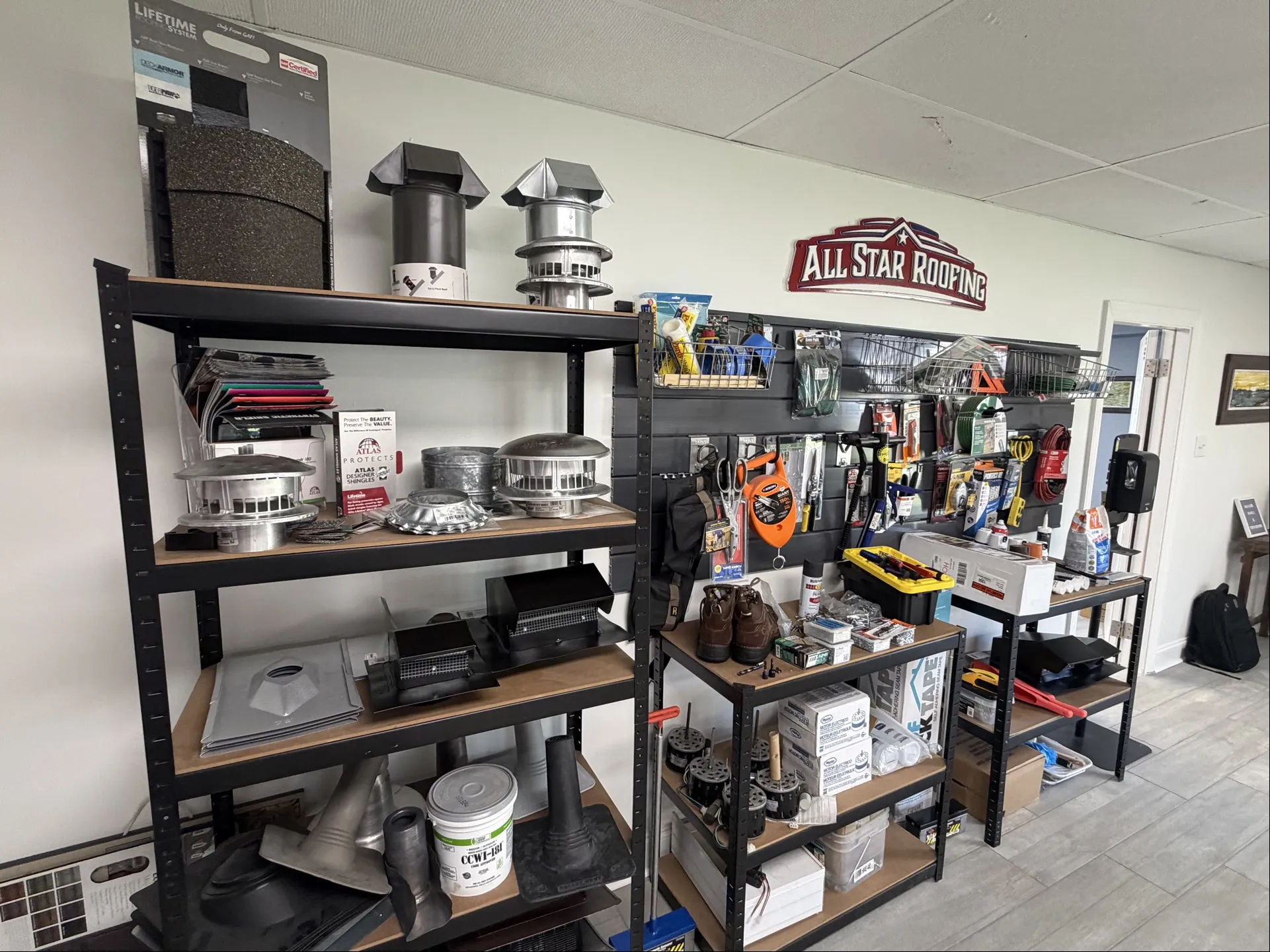 All Star Roofing accessories and supplies showroom