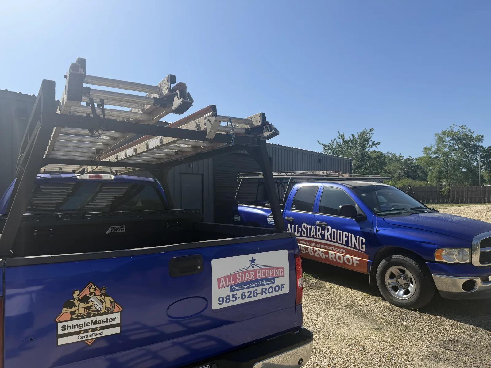 All Star Roofing branded company trucks in Mandeville Louisiana