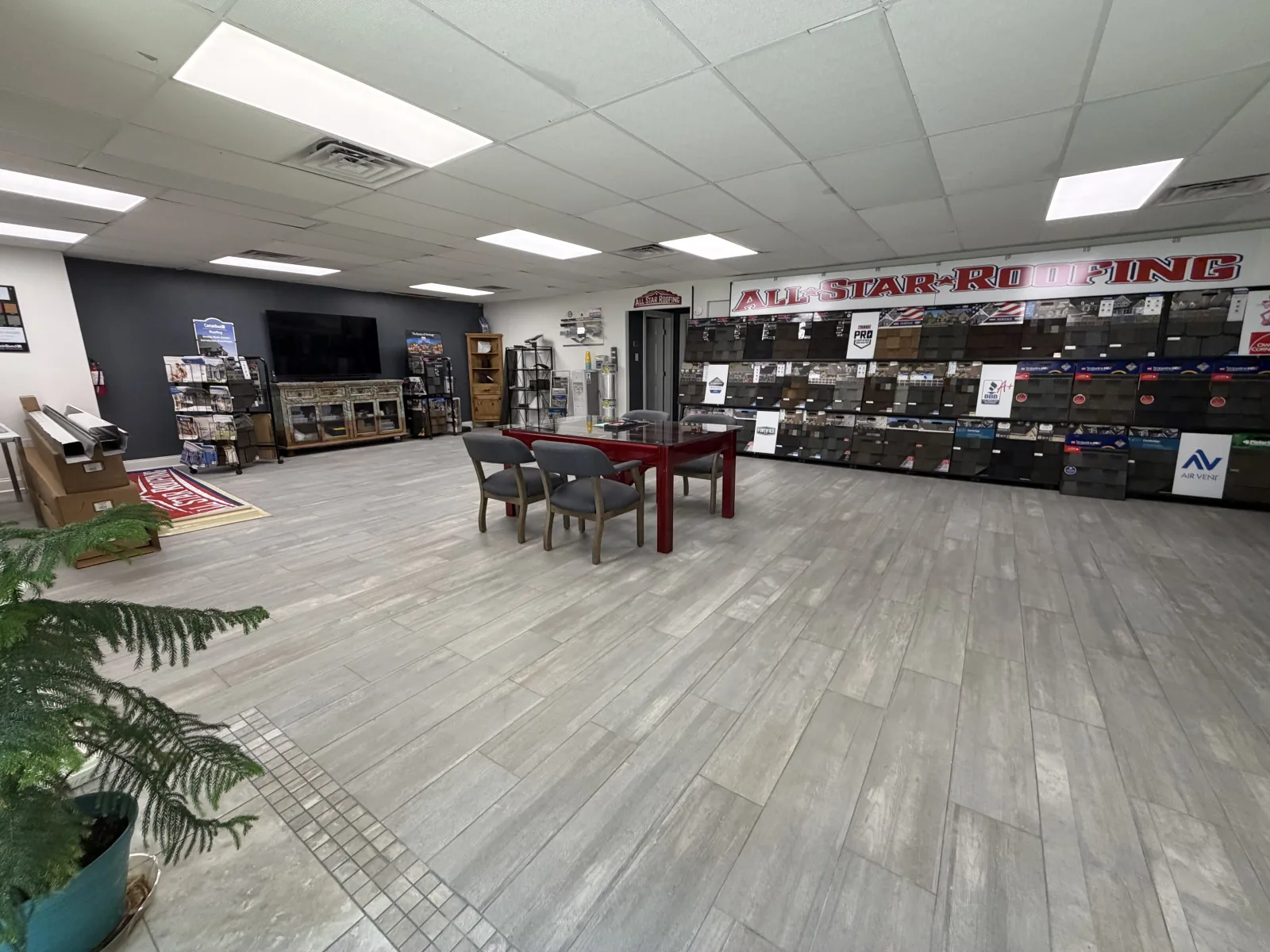 All Star Roofing showroom consultation area in Mandeville Louisiana