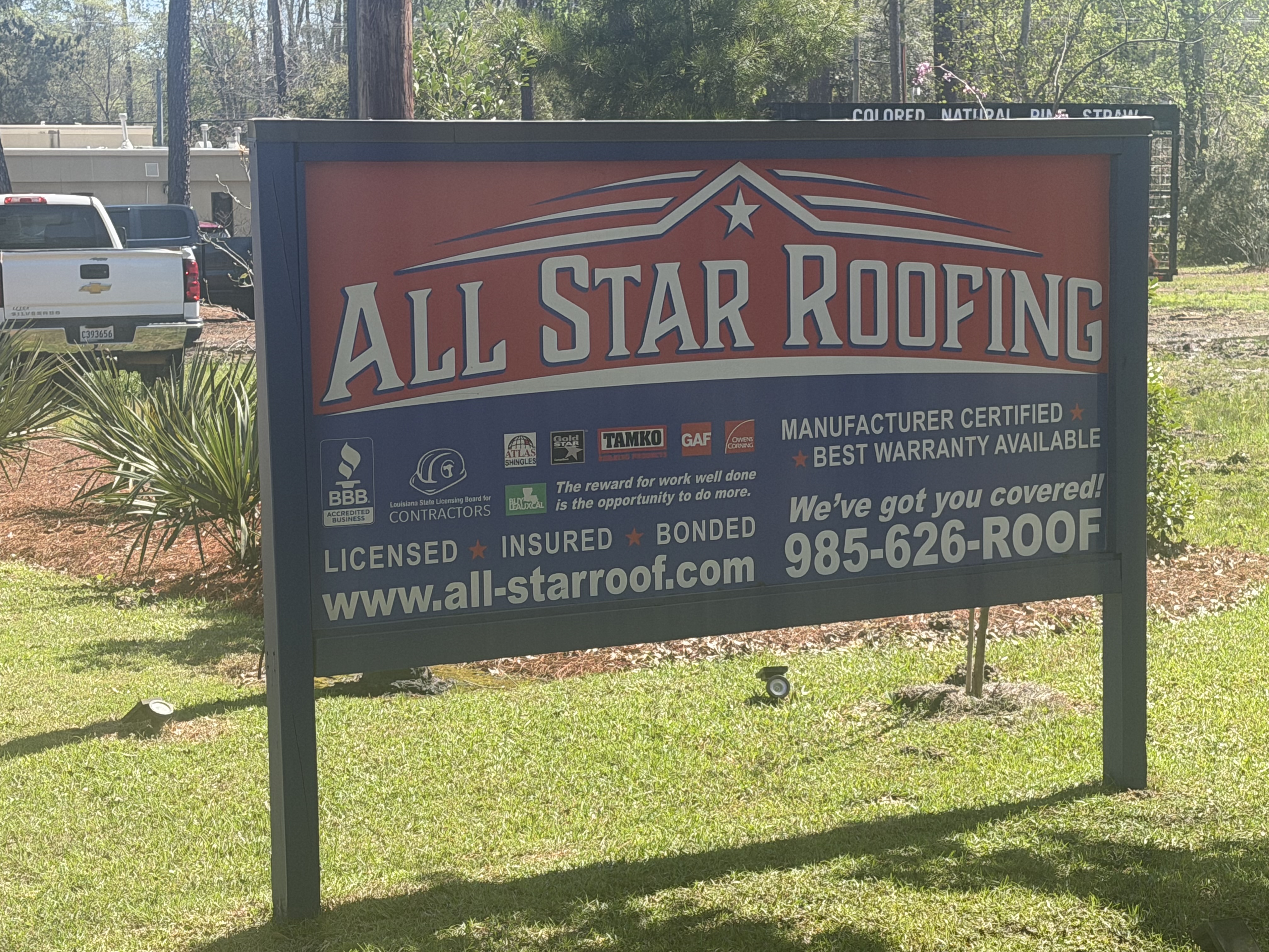 All Star Roofing local Mandeville sign for storm damage and insurance claim help